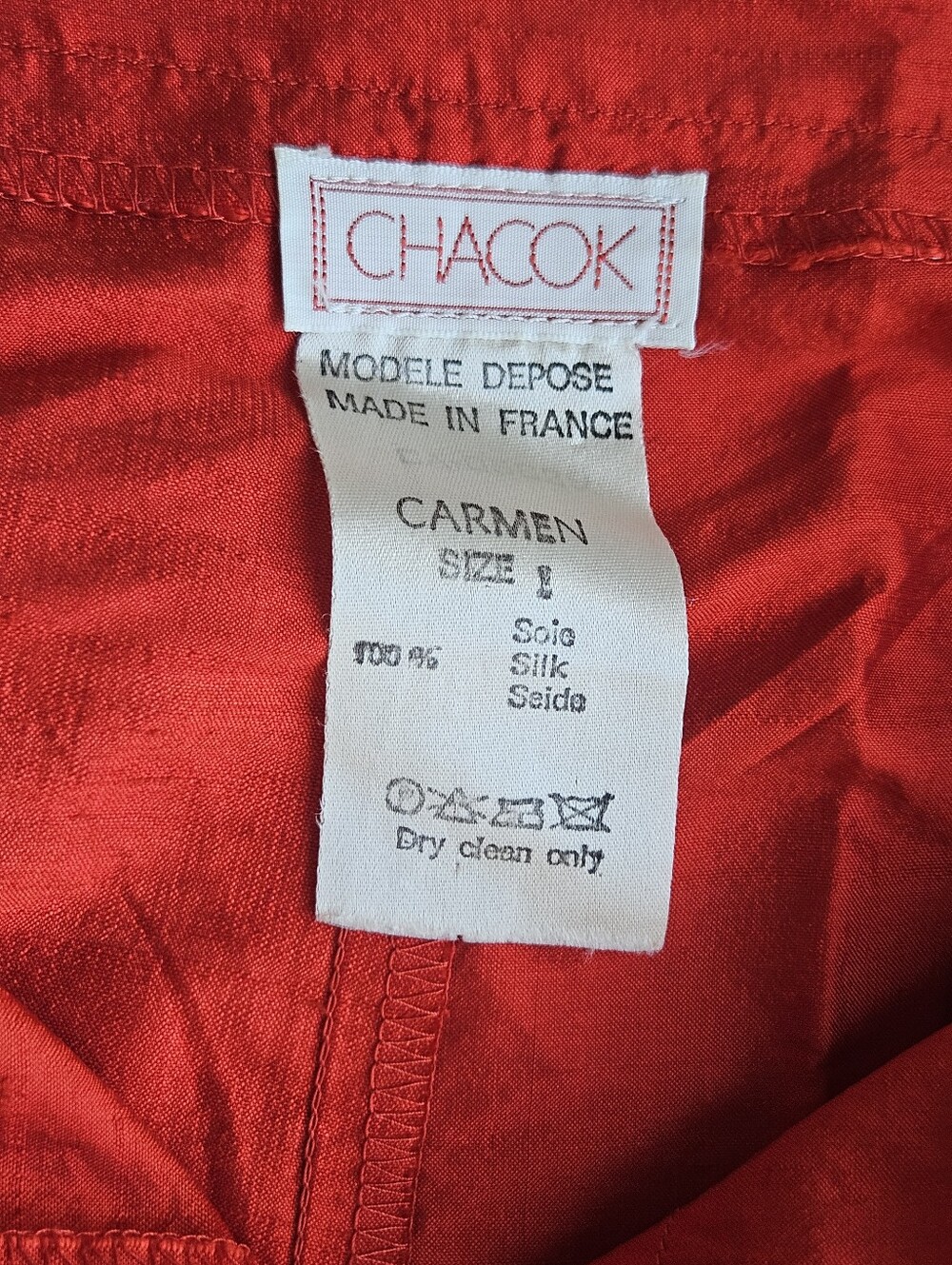 Chacok France Carmen Silk Orange Red High Waisted Button Down Midi Skirt - Picture 9 of 9